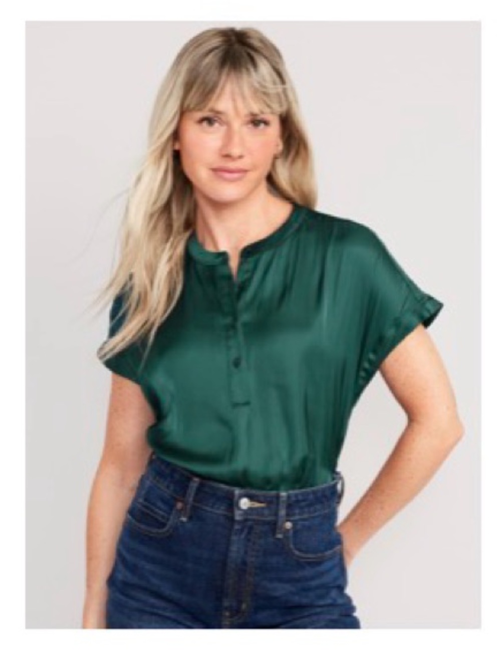 Old Navy Teal Satin Short Sleeve Henley Blouse 4x